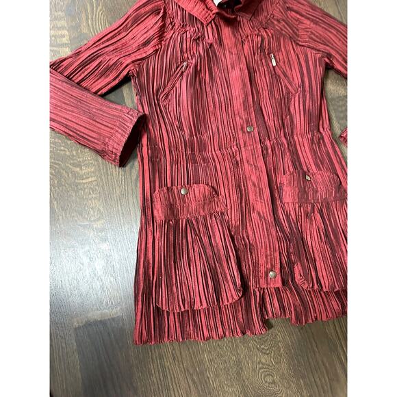 UBU Crinkled Pleated Lightweight jacket in Dark Red Boho Retro‎ M - Picture 12 of 13